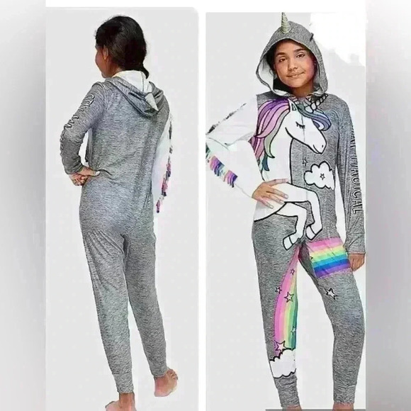 JUSTICE Girls Unicorn One Piece  Pajamas Union Suit Halloween Costume size 12 - Picture 1 of 4